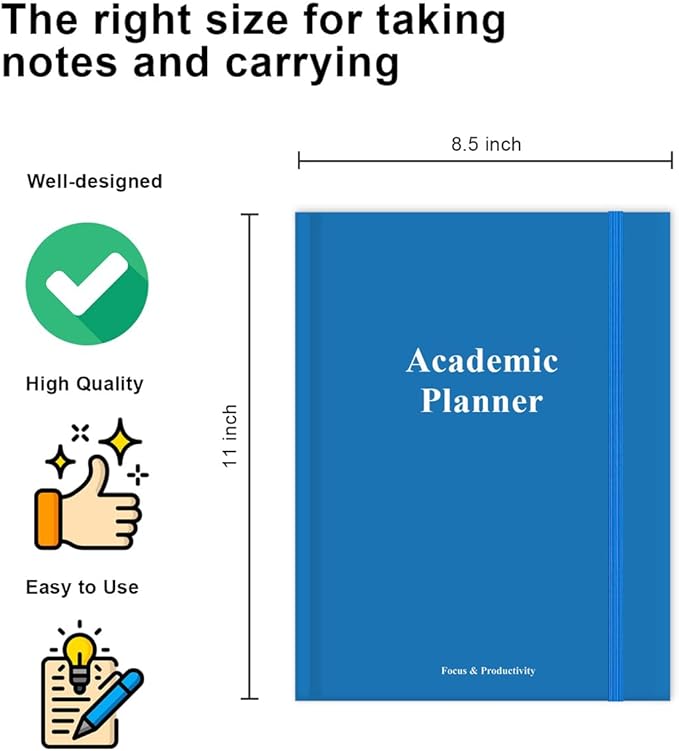 Academic Planner for 2025 2026 or Anytime – 8.5" x 11" Undated Weekly Student Planner For Homeschool, High School, College & Nursing Students, 200 Pages, Blue