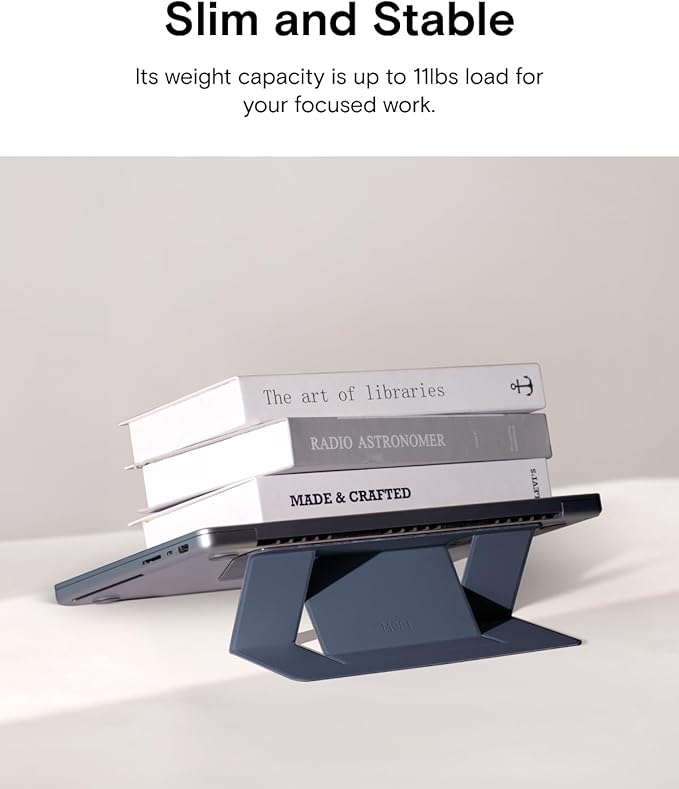 MOFT Laptop Stand for Desk, Adhesive MacBook Computer Stand with 2 Adjustable Viewing Angles, Foldable and Portable Laptop Riser Compatible with 11"-16" Laptops, Navy Blue(Adhesive Version)