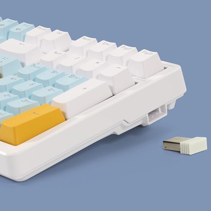 Wireless Mechanical Keyboard, Triple Mode 2.4G/USB-C/BT Gaming Keyboards 100 Keys Ice-Blue Backlit, Red Switch Keyboard | Rechargeable Mechanical Gaming Keyboards | Ice Blue/W/Y