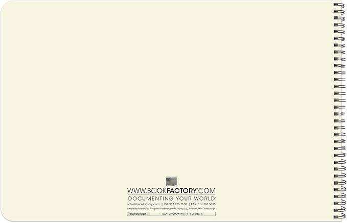 BookFactory Accounting Ledger Notebook/Large 4 Column Accounting Ledger Columnar (Four Columns) Log Book - 17'' x 11'', 100 Pages, Wire-O Landscape Format (LED-100-CLCW-PP(17x11-Ledger-4)-AX)