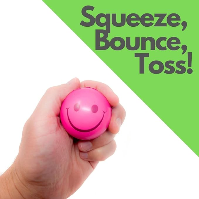 Podzly 24 Pack Smiley Face Stress Balls - Bulk Colorful Neon Squeeze Face Ball - Fidget Squishy Toys - Ideal for Classrooms, Anxiety Relief, Gifts, Party Favors, Autism & Self-Regulation Therapy