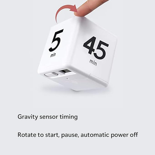 Cube Timer, Gravity Sensor Flip Timer for Study, Work, Game, Task, Kitchen, Kids, ADHD, Productivity, Workout (White 5-15-25-45)
