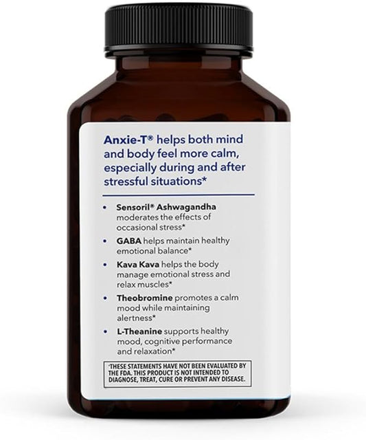 Anxie-T - Stress Relief Supplement - Supports Mood & Mental Focus - Feel Calm and Relaxed - Eases Tension & Nervousness - Ashwagandha, Kava Kava, GABA & L-Theanine - 120 Capsules