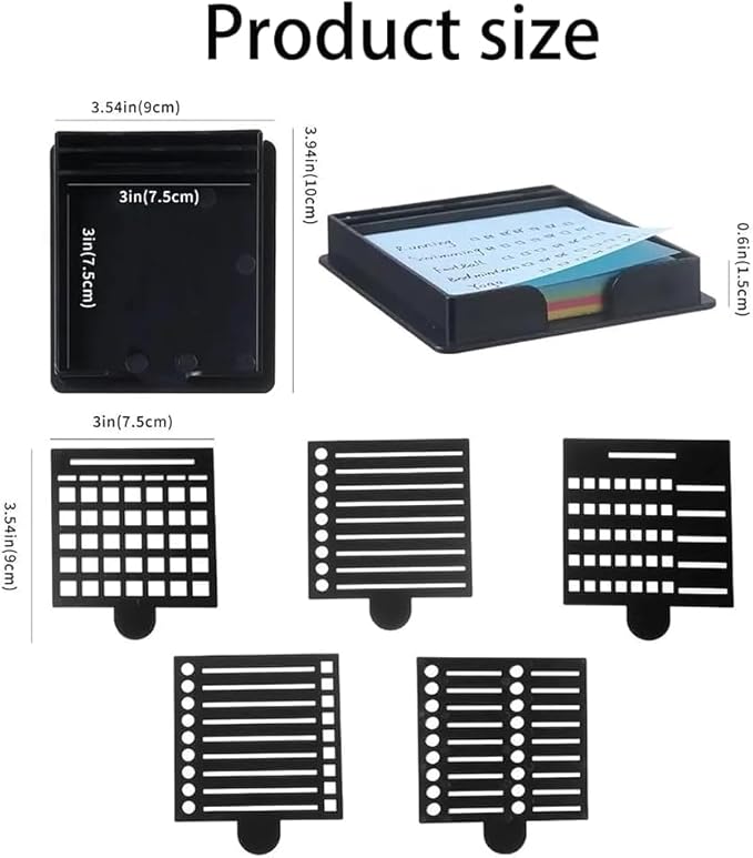 Smarter Sticky Note Kit, Sticky Note Holder Stencil with 5 Versatile Templates, 5 in 1 Memo Pad Organizer, Organize Notes, Boost Productivity, Master Daily Planning (Black+Yellow)