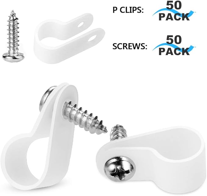 LOKMAN 50 Pack 3/4 Inch Rope Light P-Style Mounting Clips with Compatible Stainless Steel Pan Head Phillips Screws