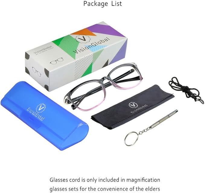 VisionGlobal Blue Light Blocking Glasses for Women/Men, Anti Eyestrain, Computer Reading, TV Glasses, Stylish Square Frame, Anti Glare(Black Purple,+6.00 Magnification)