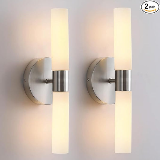 Wall Sconces Set of Two Brushed Nickel Lamp Sconces Wall Lighting with White Glass Shade Lights Wall Light Sconces Wall Decor Set of 2 for Living Room Wall Scones, Wall Lights Set of 2