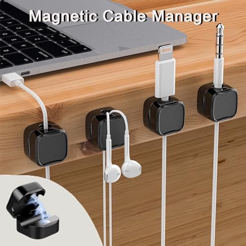 IFNOW 12 Pack Magnetic Cable Clips Cord Organizer Black Self Adhesive Cord Holder Under Desk Cable Management for Home,Office,Car,Desk,Nightstand