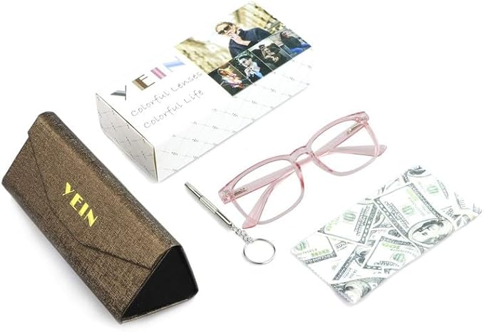 YEIN Bifocal Reading Glasses with Blue Light Blocking Lenses, Bifocal Reader for Women, Vintage Square frame with Spring Hinge (+1.00/+4.00 magnification)