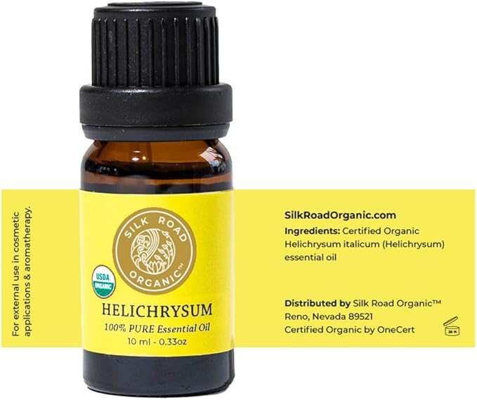 Silk Road Organic Helichrysum Italicum Essential Oil, 100% Pure Undiluted USDA Certified Aromatherapy for Skin Vitality & Anti-Aging - 10 ml Euro Dropper - Always Pure, Always Organic