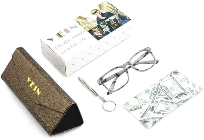 YEIN Bifocal Reading Glasses with Blue Light Blocking Lenses, Bifocal Reader for Women and Men, Vintage Square frame with Spring Hinge (+1.00/+4.00 magnification)