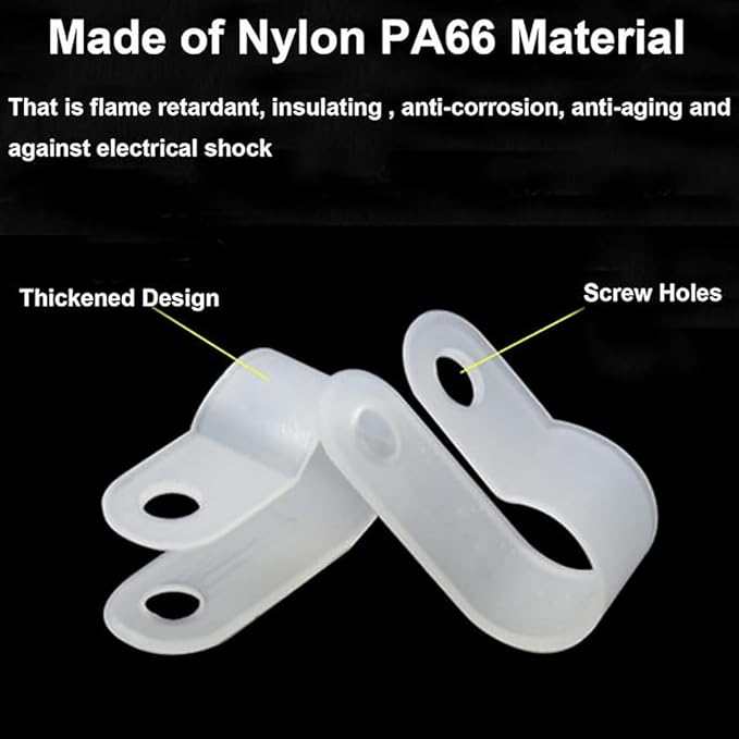 50 Pcs 1 Inch R-Type Nylon Cable Clamp,White 1" Plastic Wire Clips Fasteners Assortment for Wire Management