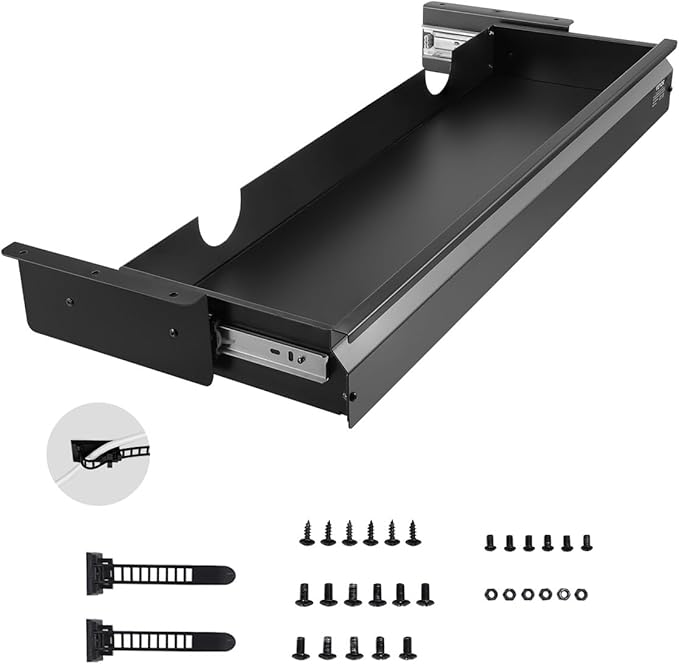 VEVOR Under Desk Drawer Slide Out, 33inch Under Desk Mounted Pull-out Drawer Attachment, Hidden Under Counter Drawers for office Home Sit Stand Workstation, Black