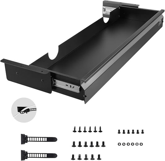 VEVOR Under Desk Drawer Slide Out, 33inch Under Desk Mounted Pull-out Drawer Attachment, Hidden Under Counter Drawers for office Home Sit Stand Workstation, Black