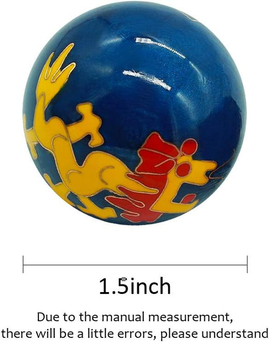 BRABUD 1.5'' Cloisonne Health Hand Balls Carved Dragon and Phoenix Pattern Exercise Stress Balls Craft Collection BS148 (S, blue)