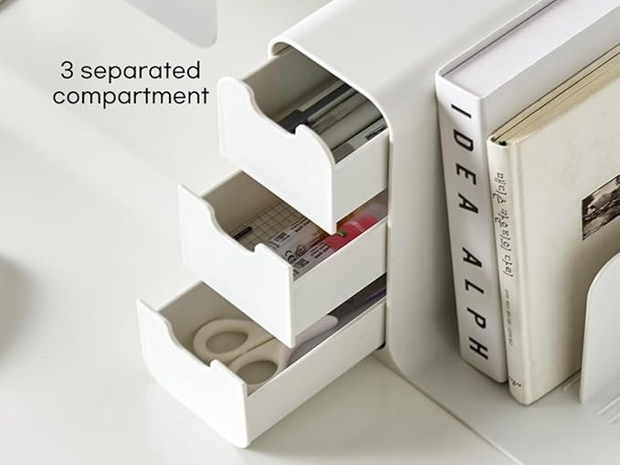 Desk Organizer with Drawers – White, 3-Drawer Storage Box for Office, Home, or School Desk – Compact, Lightweight, and Safe Design – 13.3" x 8.3" x 8.3"