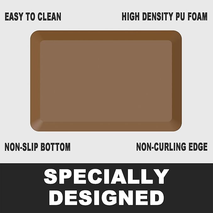 1" Extra Thick Anti Fatigue Floor Mat 60" L x 17" W,Kitchen Mat, Standing Desk Mat,140D Advanced PU Foam Ergonomic Comfort at Home, Office, Garage, Sink (Brown)