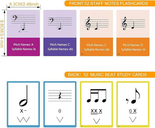 52-Piece Multi-Functional Double-Sided Music Learning Flash Cards Set, 52 Sheets of Staff Musical Note and Music Rhythm Cards, Suitable for All Musical Instruments.