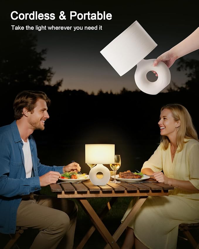 UMEXUS 13" Small Ceramic Cordless Table Lamp, Rechargeable Battery Powered with Remote Control, Timer & Dimmer, Color Changing Light Nightstand Lamp for Bedroom Bedside Living Room Entryway Outdoor
