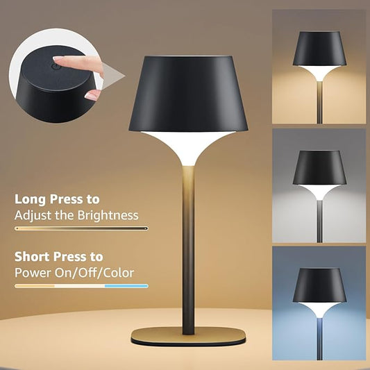 FUYO 2 Pack Cordless Table Lamp, Portable LED Desk Lamp, 3 Color Stepless Dimmable Rechargeable LED Table Lamp for Restaurant/Bedroom/Bars/Outdoor Party/Camping/Coffee Shop
