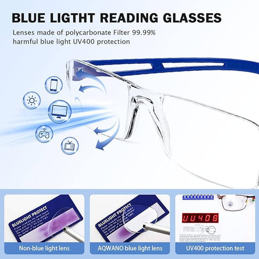 AQWANO Rimless Computer Reading Glasses Blue Light Blocking, 5 Pack Fashion Clear Frame Readers for Women Men Lightweight & Comfortable Anti Glare, 2.5