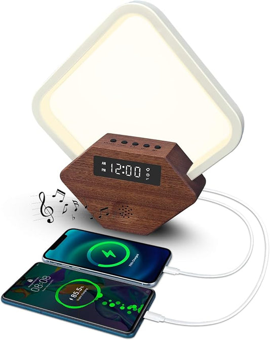 Sunrise Alarm Clock for Bedrooms Heavy Sleepers 15 Sleep Sounds White Noise Machine Baby/Adults 3 Color Table Lamp 10 Ringtones with PD22.5W USB C Fast Charger Birthday Gifts for Women