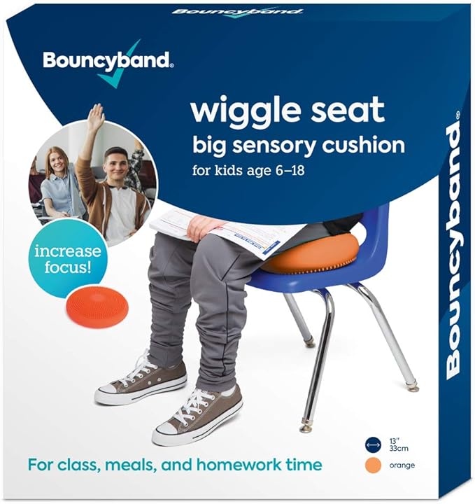 Bouncyband – Wiggle Seat – Orange, 13” D – Large Sensory Cushion for Kids Ages 6-18+ – Promotes Active Learning, Improves Student Productivity, Includes Easy-Inflation Pump