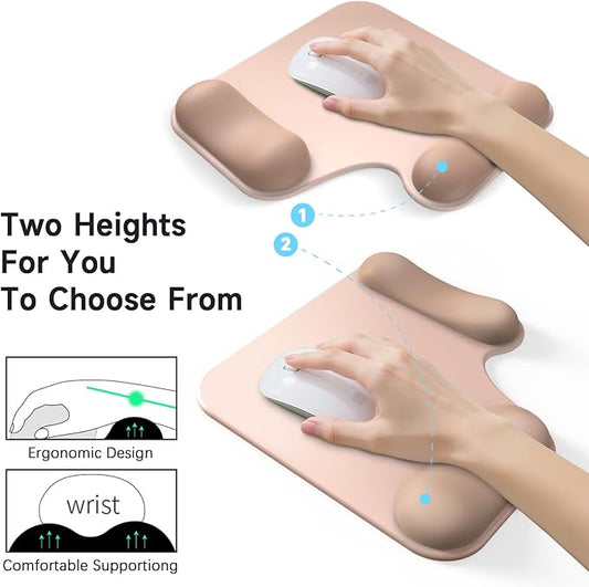Ergonomic Mouse Pad with Gel Wrist Rest (1"& 1.2" Dual Height) - Mouse Pads Compact Mousepad Desk Mat Office, Gaming & Carpal Tunnel Relief | Non-Slip Rubber Base| Light Coffee Color