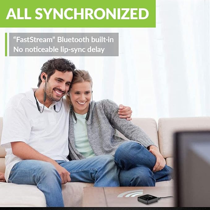 Avantree HT4186 - Wireless Earbuds for TV Watching, Bluetooth Neckband Listening Headphones with Transmitter for Seniors & Hard of Hearing, Support Optical, RCA, 3.5mm AUX Audio Ported TVs, No Delay