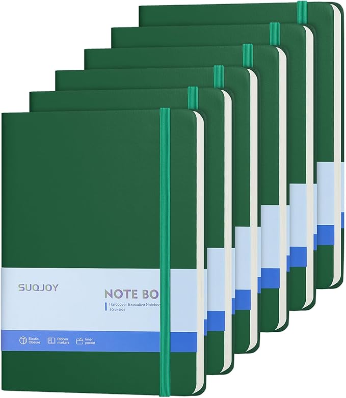 Lined Journal Notebooks, 4 Pack 160 Pages, 5.5x 8.2-Inch Journals for Women Men, Hardcover Notebook with 100 gsm Thick Paper, A5 Size College Ruled Notebook for Writing/Travel/Work (Green, 6 Pack)