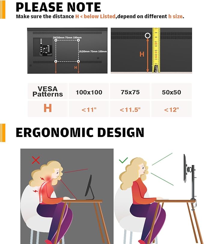 HEMUDU Single Desk Monitor Arm Mount Stand Fit for 13 inch to 32 inch Flat Curved Computer Screen with Swivel, Height Adjustable, Rotation,Holds up to 77lbs, Black