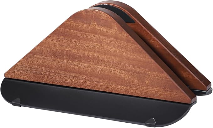 Wooden Vertical Laptop Stand, Adjustable Desktop Holder for Laptop, Tablet, E-Book, Black Walnut Color, Anti-Scratch Silicone Pads, Non-Slip Plastic Base, Max Clamp Thickness 1 in