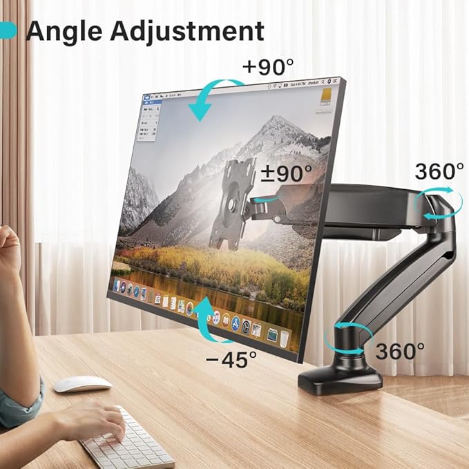 Black Single Monitor Arm Adjustable Stand Monitor Mount up to 32 inches and 17.6 lbs, Computer Desk Mount with Clamp and Grommet Base