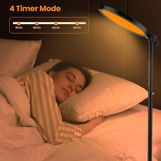 Light Therapy Lamp,12000 Lux UV-Free Sun Lamp Full Spectrum Sunlight Lamp with 12" Panel/71 High/4 Color Temperature/5 Brightness/Remote Control, 2 in 1 Retractable Floor Light Therapy Lamp