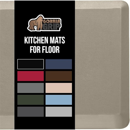 GORILLA GRIP Comfortable Cushioned Kitchen Mats for Floor, 39x20, Waterproof and Stain Resistant Soft Top, 3/4 Inch Thick Ergonomic Standing Desk Anti Fatigue Mat, Foam Supports Ankles and Feet, Taupe