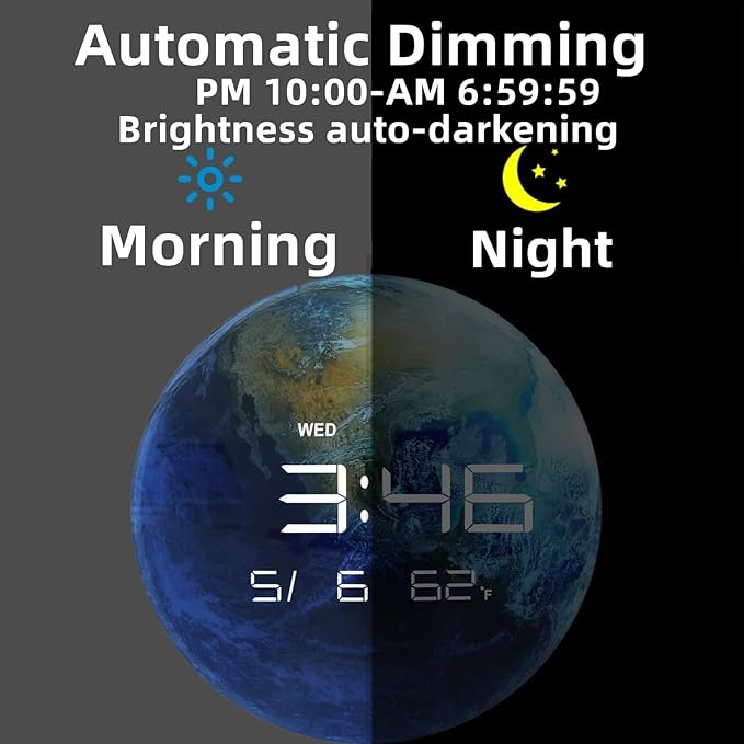 13" Digital Wall Clock with LED Display, Calendar & Temperature, Automatic Dimming, 12/24hr Format, USB Powered, Wall & Desk Use - HUI-8859