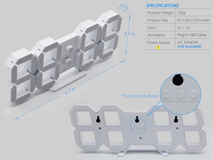 KOSUMOSU Wall Clock Neon Digital Clock 3D LED Desk Clock Large Display 9.7" RGB Clock Alarm Clock for Bedroom Living Room,Remote,Brightness Dimming, Date,Temp