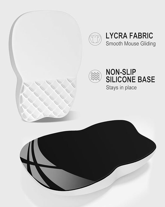 Auhoahsil Ergonomic Mouse Pad with Wrist Rest, Comfortable Slope Computer Mouse Mat with Wrist Support, Memory Foam Filling, Non-Slip Silicone Base, Pain Relief, for Gaming & Work, 8 x 12 in, White