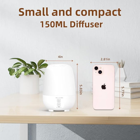 150ML Cordless Essential Oil Diffuser, Built-in 6000mAH Rechargeable Battery, 7-Hour Runtime, 7 LED Color Changing Lights