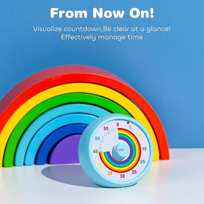 Visual Timer for Kids, 60-Minute Countdown for Classroom Office Kitchen, Desk Timer Kids Time Management Tools with Silent Operation, Pomodoro Timer Rainbow Pattern(Blue)