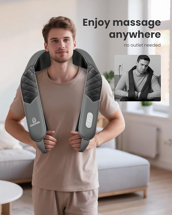 COMFIER Cordless Neck Massager with Heat, Back Massager for Pain Relief deep Tissue, 3D Shiatsu Neck Shoulder Massage with Carry Bag, Rechargeable Portable Ideal Gifts for Mom, Dad