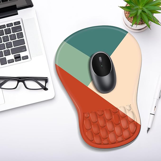 Ergonomic Mouse Pad with Wrist Rest Support, Mousepad with Comfortable Memory Foam Wrist Rest and Non-Slip PU Base for Pain Relief, Computer, Laptop, Office, Home (Blocks)