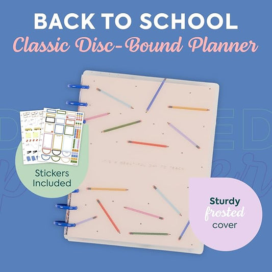 Happy Planner Disc-Bound 12-Month July 2025–June 2026 Planner with 3 Extra Months, Classic Size, Teacher Layout, Teacher Notes, 7" x 9.25”