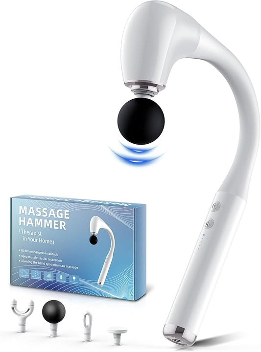 FVZ Massage Gun with Upgraded Extension Handle, 16MM Massage Gun Deep Tissue, Back Massager, Muscles/Neck/Shoulders/Waist/Legs Massager Portable for Pain Relief(White