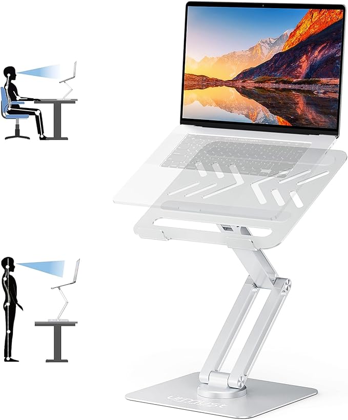 Urmust Height Adjustable Laptop Stand for Desk with 360°Rotating Base, Foldable & Portable Laptop Riser, Computer Accessories for Collaborative Work, Compatible with MacBook Pro, All Laptops 10-17"