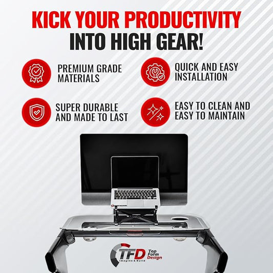 TFD The Tray | Compatible with Peloton Tread Plus ONLY, Made in USA | Walking Desk Attachment Holder for Laptop, Tablet, Phone, & Book - Exercise Workstation - Peloton Treadmill Accessories (Clear)