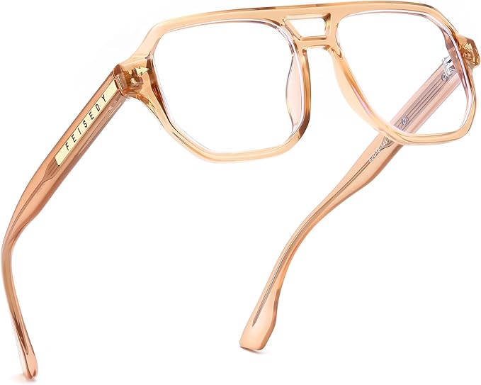 FEISEDY Aviator Blue Light Glasses for Men Women, Retro 70s Style Design Anti Glare Digital Eyestrain & Daily Wear B0284