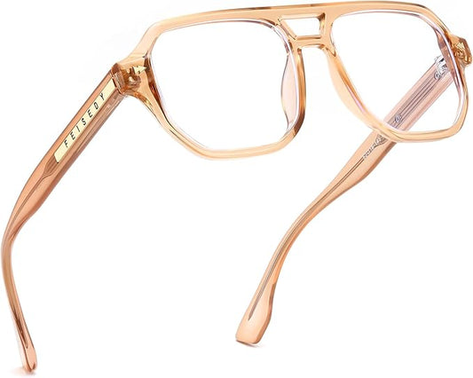 FEISEDY Aviator Blue Light Glasses for Men Women, Retro 70s Style Design Anti Glare Digital Eyestrain & Daily Wear B0284