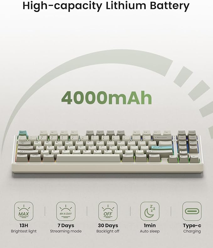 Wireless Mechanical Keyboard,Gasket Mounted with Creamy Sound,Bluetooth/2.4GHz/USB-C,Custom Hot Swappable,RGB Backlit,75% Compact Layout for Gaming/Typing/Win/Mac/PC (Industrial Gray,Linear Switch)