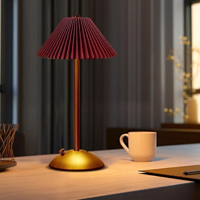 Portable LED Table Lamp with Touch Sensor, 3 Color Touch Control Rechargeable Lamp,3-Levels Brightness Metal Desk Lamp, Night Light, Bedside Lamp,Dining Room Lamp (Red)